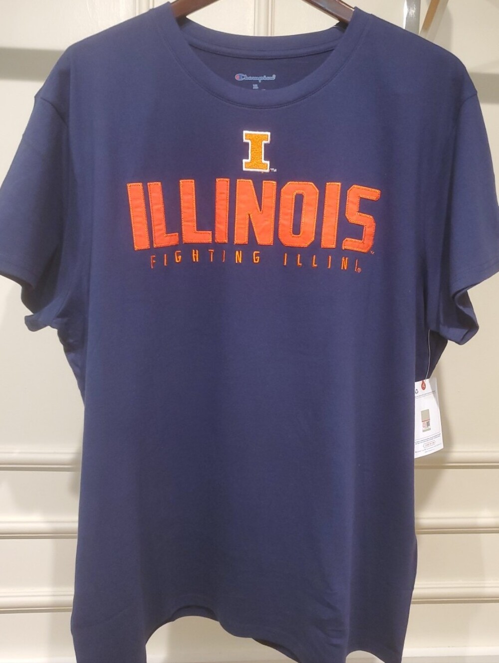 NWT Champion Navy Shirt with Orange Illinois Embroidery Raised Lettering Size XL